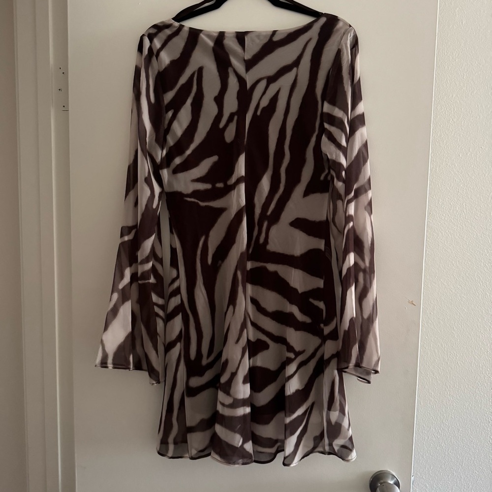 Alex & Sophia Zebra Print Long Sleeve Mesh Mini Dress in Brown | NWOT - Picture 5 of 14